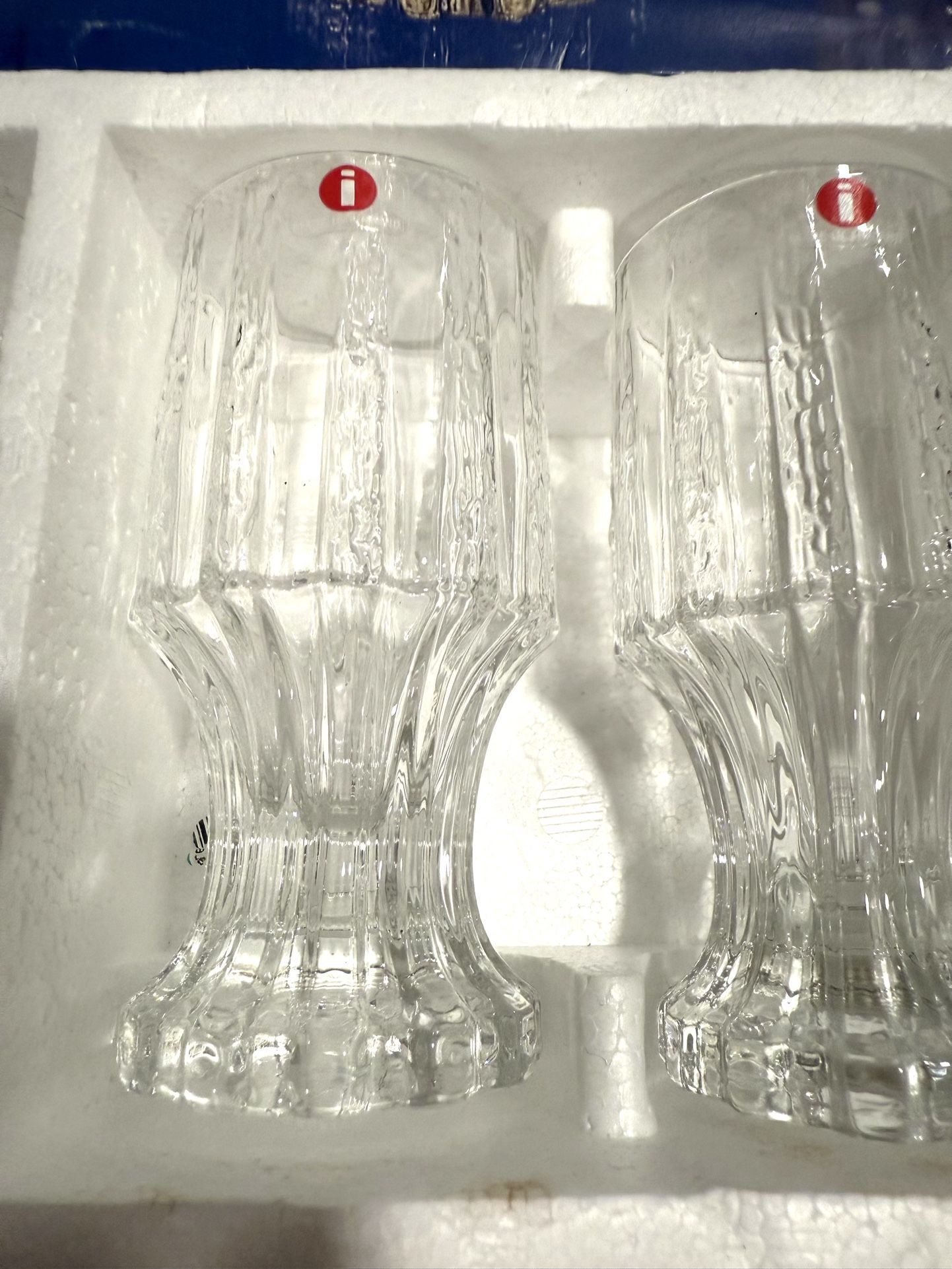 Vtg Iittala Vellamo Pattern Glasses - Set of 4 Never Used in Original Box These-4.5 oz Juice/Cordial  All have original stickers intact.  VELLAMO 2154