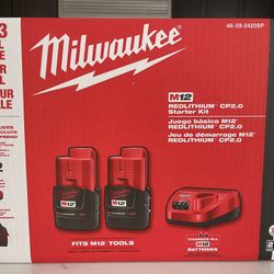 Milwaukee M12 REDLITHIUM CP2.0 Starter Kit (2xBatteries & Charger) *BRAND NEW*