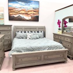 Lettner Light Gray Storage Platform Sleigh Bedroom Set (Queen and King Bed Frame