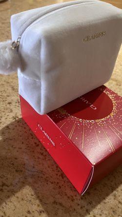 Clarins Makeup Bag White Velvet Small 6x4.5 In A Box