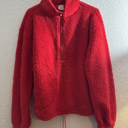No Boundaries Women's Faux Shearling Half Zip Pullover in red