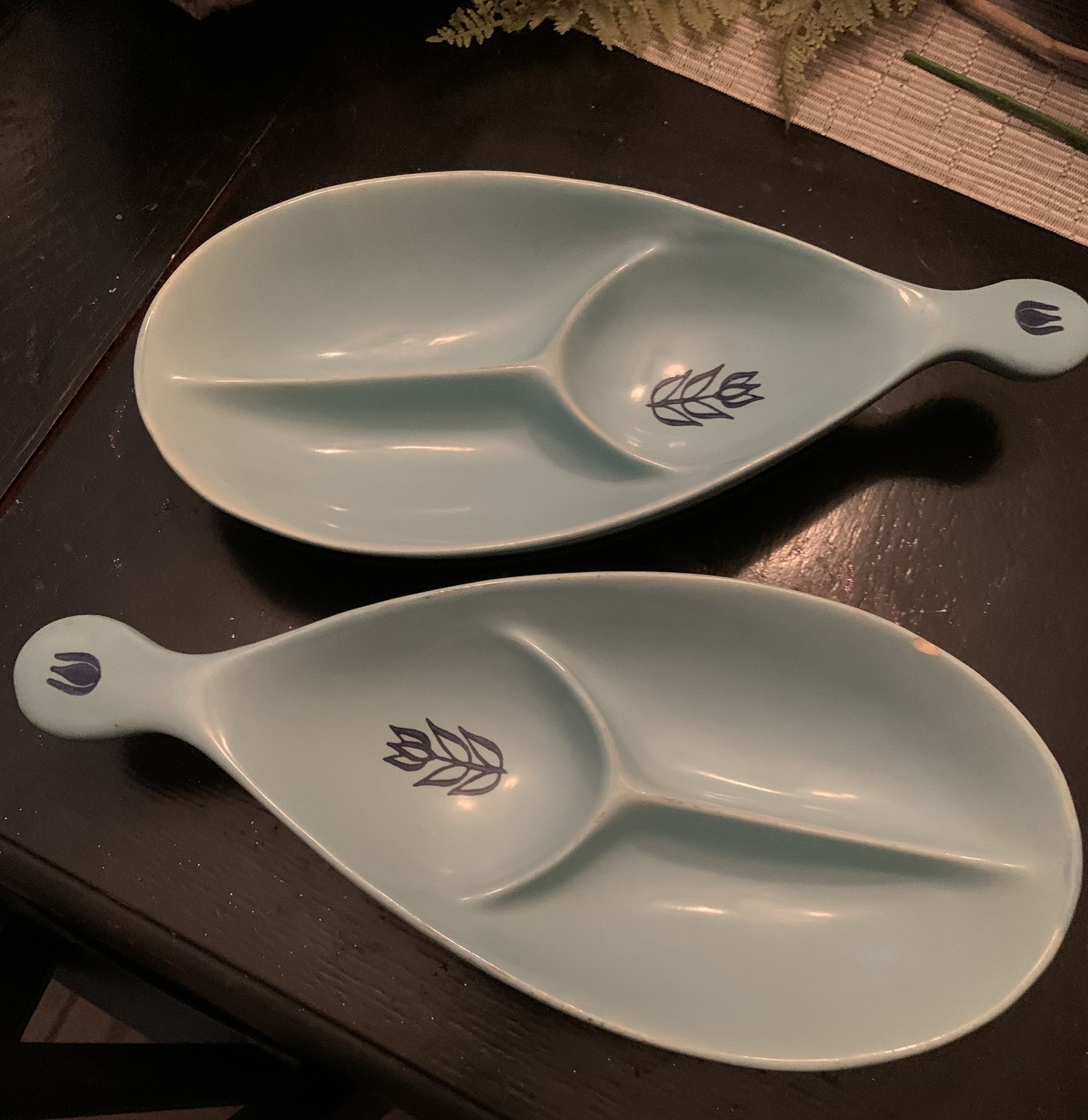 Vintage Cronin Blue Tulip Divided Serving Dishes