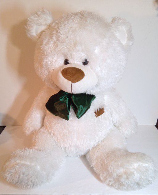 GIANT TEDDY BEAR CO. 22" White Plush Stuffed Animal Big Bow Tie Mended Heart