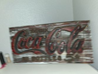 Anique Coke a cola sign!! Pine wood