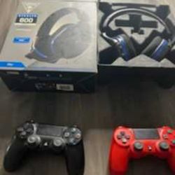 2 PS 4 Controllers And  Gaming Headset Wireless Compatible For PS4 &5