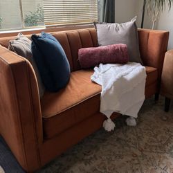 Orange Velvet Couch (Love Seat)