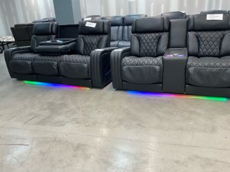 New Dual power recliner Sofa, loveseat and chair with Sound system and more