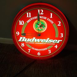 1997 Budweiser Anheuse-Bush Round/Red/lighten Advertising Clock