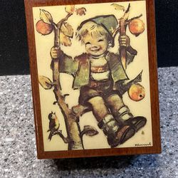 Vintage Hummel Boy in an Apple Tree music box (Torna  a  Sorrento music)  Made In Italy 1(contact info removed) era 