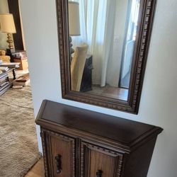 Vintage Solid Wood Credenza & Mirror