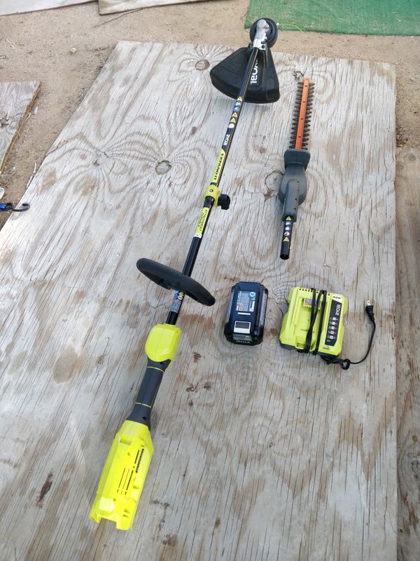 Ryobi 40v string trimmer with extra hedge trimmer attachment 1 battery
