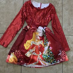 Sleeping Beauty Christmas Sequin Red Girl Ocasión Dress Size  M 8-9