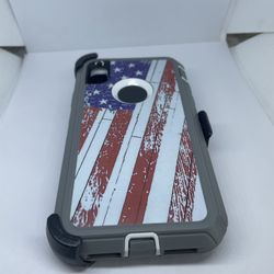 For iPhone XR USA Flag Camouflage Belt Clíp Case 