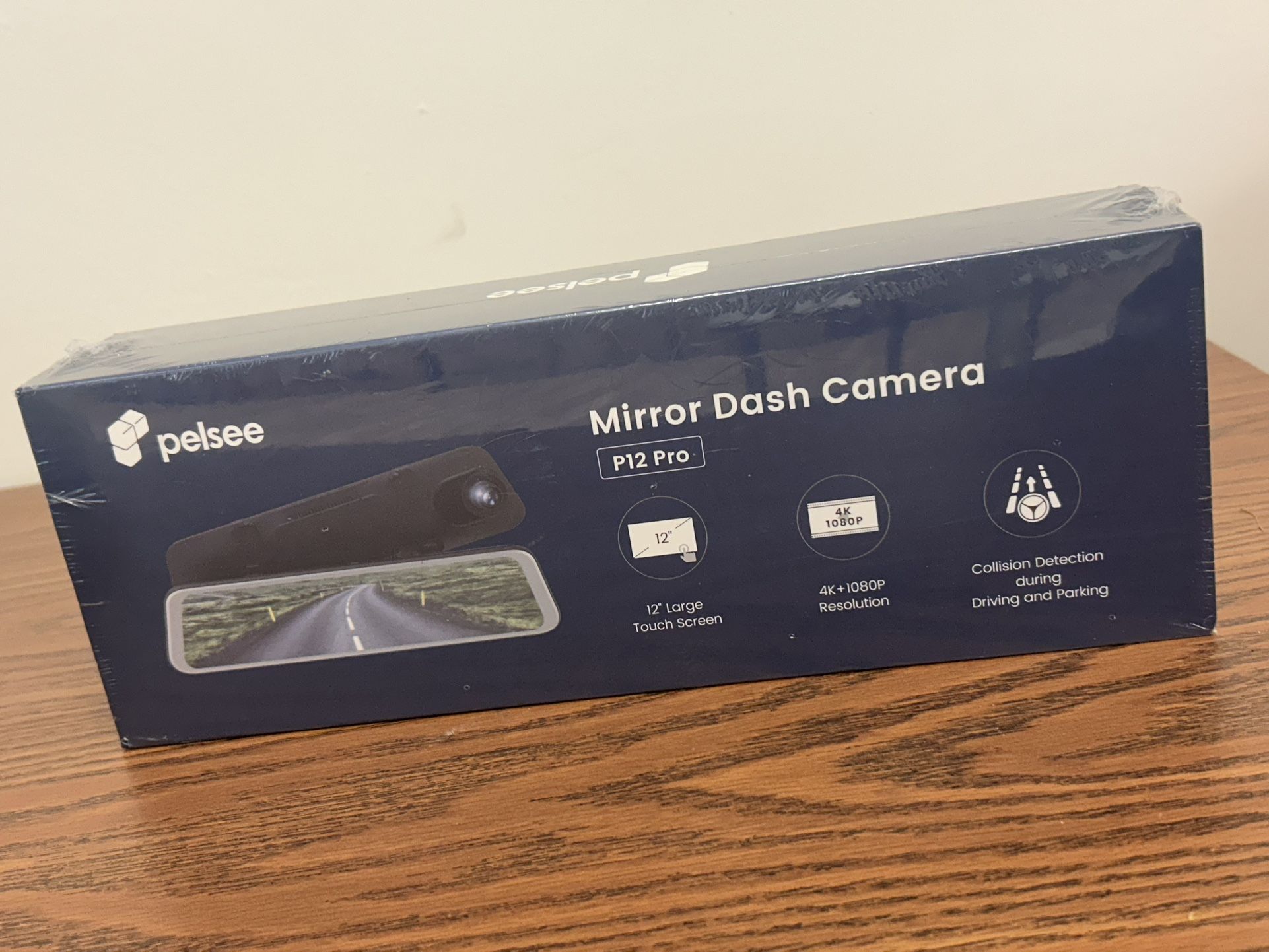 Pelsee P12 Pro Mirror Dash Cam 4K Front + Rear – 12” Touchscreen – New Sealed