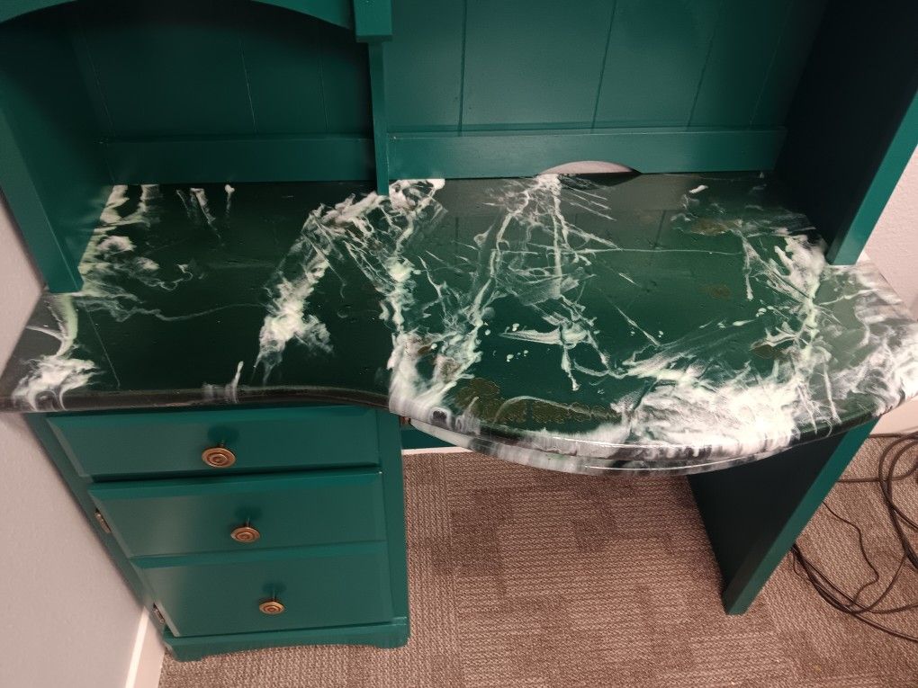 Custom Epoxy Resin Desk Green And White 70" Tall 44"Wide 18"Deep.