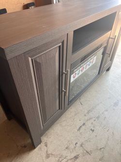 💥Gray 54" TV Stand with Built-in Electric Fireplace