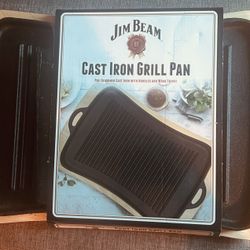 Jim Beam Cast Iron Grill Pan With Handles And Wood Trivet 