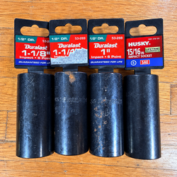 Duralast Husky 4pc SAE Deep Impact Socket Lot 1/2" Drive 15/16–1-1/8"