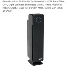 GermGuardian Air Purifier for Home with HEPA Pure Filter, UV-C Light Sanitizer, Eliminates Germs, Filters Allergens, Pollen, Smoke, Dust, Pet Dander, 