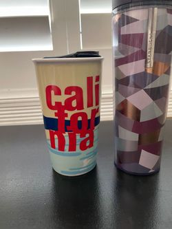 2 Starbucks tumbles ceramic and plastic $15 each