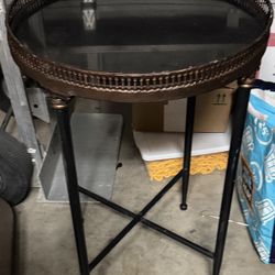 Set of Vintage Accent Tables / Side Tables / Tray Top Glass & Metal Detail