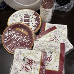 Sumind 240 Pieces 2025Graduation  Party Supplies Include 72 Pcs Plates 144 Pcs Napkins and 24 Pcs Cu