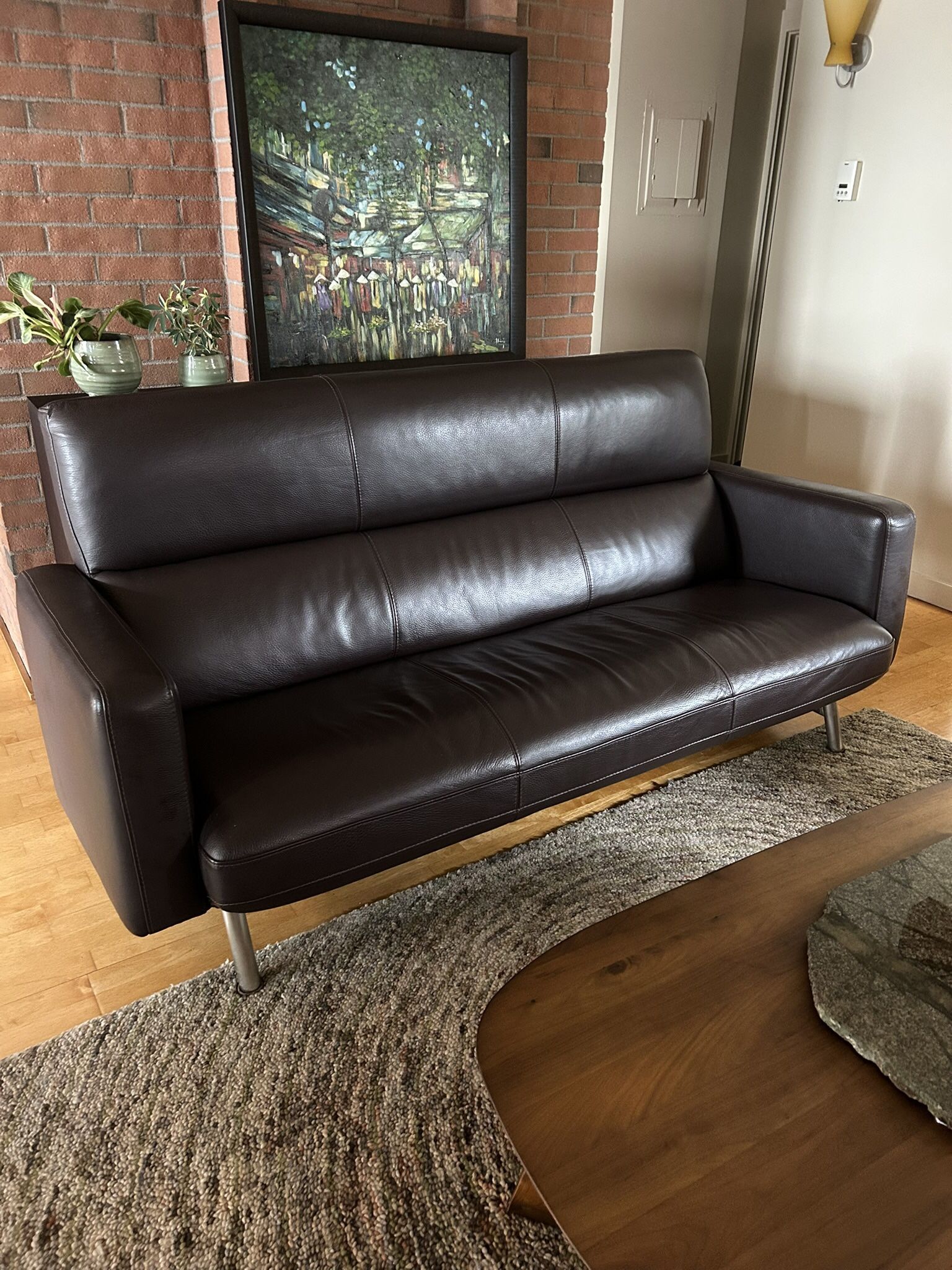 Modern Brown Leather Sofa $1000