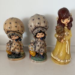  Large 10 Inch Tall Candles - Three Vintage Hand Painted
