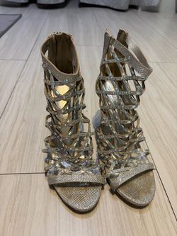 Silver Glitter Cage Heels with Crystal Embellishments