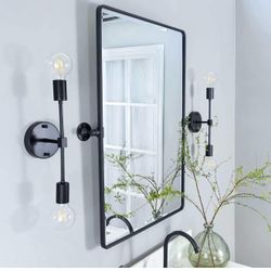 20x24”  Black Metal Framed Pivot Rectangle Mirror  Tilting Beveled Vanity Mirrors , O-50