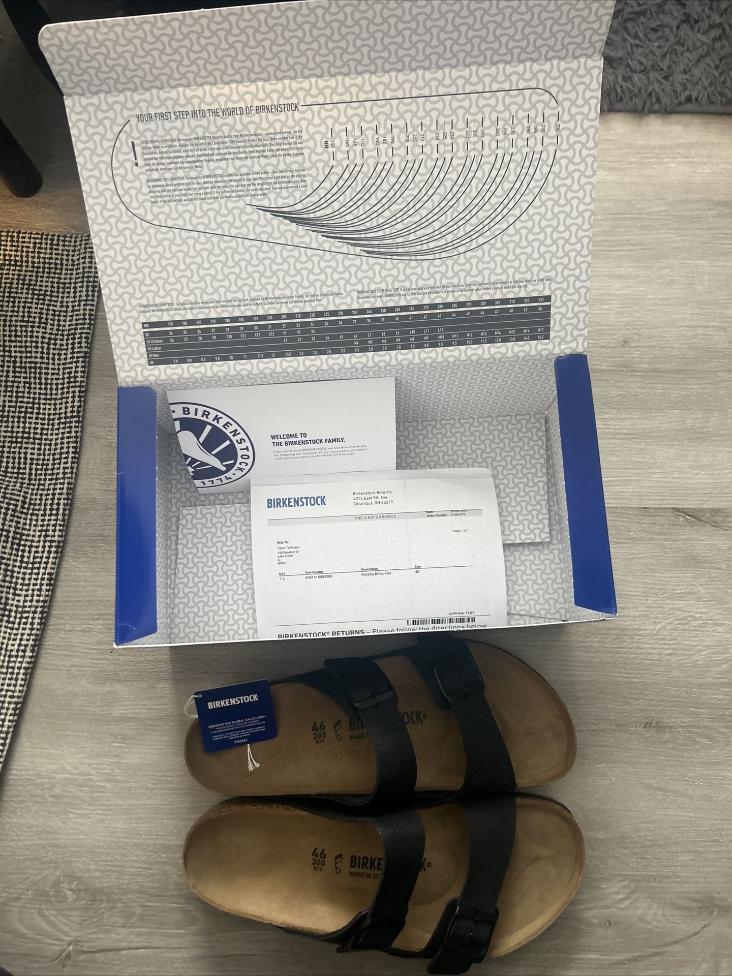ORIGINAL BIRKENSTOCKS ARIZONA BLACK MEN SIZE 46 EU | 13 - 13.5 US | 300