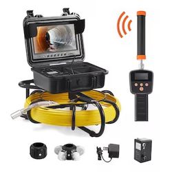 VEVOR Sewer Camera with 512-Hz Locator, 165 ft/50 m, 9-in Pipeline Inspection Camera w/DVR Function, IP68 Camera w/12 Adjustable LEDs, A 16 GB SD Card
