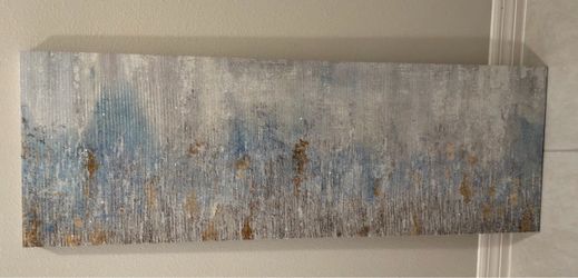 48” x 16” Gold, Blue & Cream Abstract Wall Art