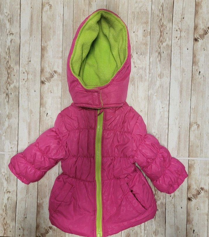 Pink Platinum Baby Girls' Hot Pink Animal Print Puffer Jacket Coat | Size 12M