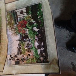 Vintage Chinese Silk Embroidery Tapestry Framed Pair  - Rooster Butterfly Bird