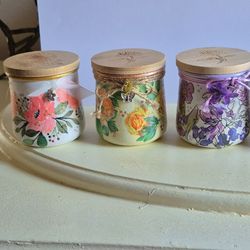 Small Hand designed votive candle holders or trinket jars  with lids
