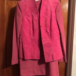 Pink Ultra Suede/Polyester 2 Piece Jacket/Skirt Suit