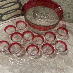 26 Punchbowl Set Ruby Thumbprint  Glass 