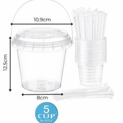 Bucket cups & kids - Sets of 5 w/Boba size straw & handles 24oz