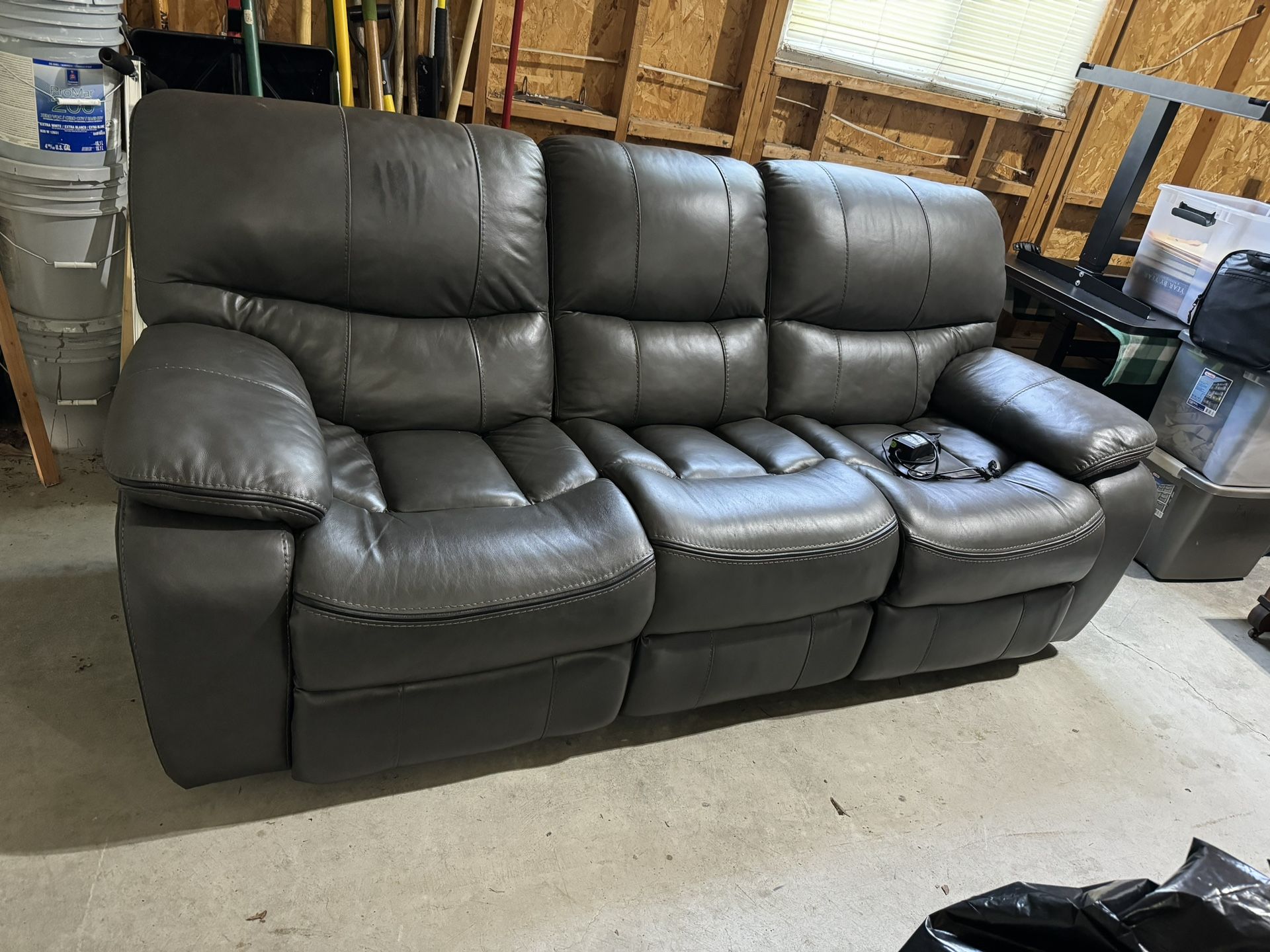 Leather Sofa With Dual Electric Recliners
