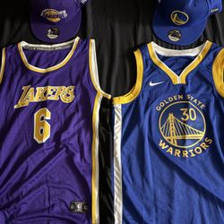 Lebron and curry jersey with hat, throw a price