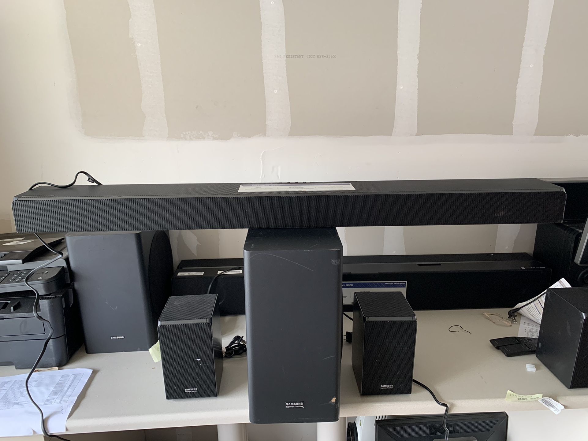 SAMSUNG Harman Kardon 7.1.4 Dolby Atmos Soundbar HW-Q90R with Wireless Subwoofer and Rear Speaker Kit, Adaptive Sound, Game Mode, 4K Pass-Through with