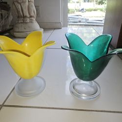 2 STUDIO NOVA Portugal Yellow, Green  Candles Vases 7.5" x 7"
$20 Each

