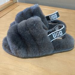 UGG Kids Fluff Slide Slippers, Size 12 Grey