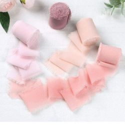 PONATIA Handmade 4 Rolls 2" x 6 Yards Chiffon Ribbons Frayed Edges Ribbon for Wedding Invitations, Bouquets, Gift Wrapping Decorations
