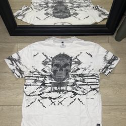 Y2K 2000s Southpole Rhinestone Skull Lightning All Over Print Shirt