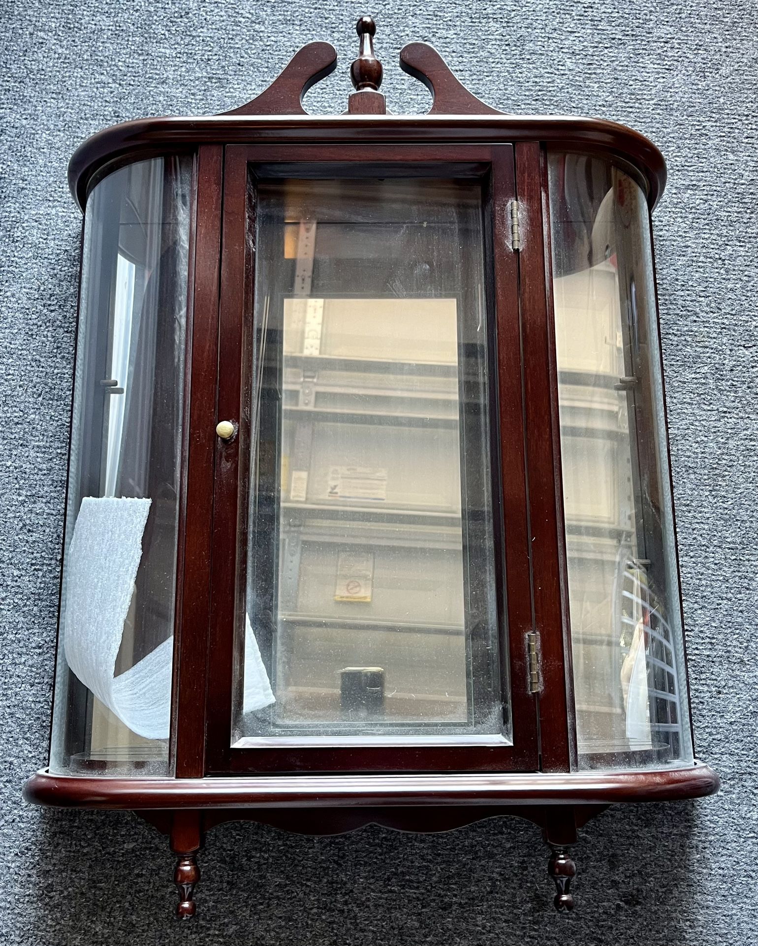 Curio Display Cabinet Wall Hanging 2 Shelf Vintage Mahogany Mirrored Nick Nack