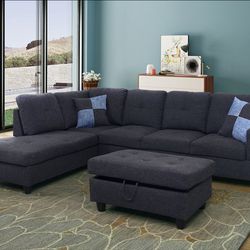 New Black Grey Sectional And Ottoman 