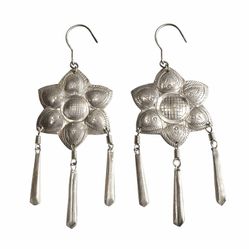 Vintage Sterling Silver Dangle Earrings – Floral Star Design