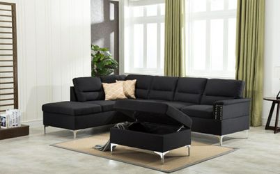 New Black Sectional with Storage Ottoman